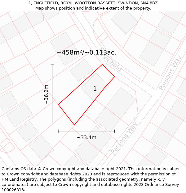 1, ENGLEFIELD, ROYAL WOOTTON BASSETT, SWINDON, SN4 8BZ: Plot and title map