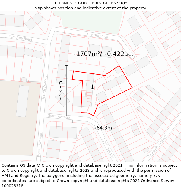 1, ERNEST COURT, BRISTOL, BS7 0QY: Plot and title map