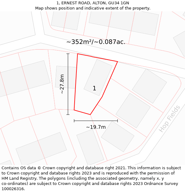 1, ERNEST ROAD, ALTON, GU34 1GN: Plot and title map