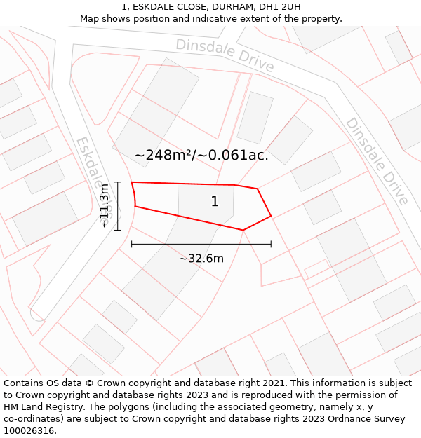 1, ESKDALE CLOSE, DURHAM, DH1 2UH: Plot and title map