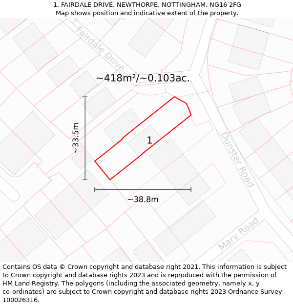 1, FAIRDALE DRIVE, NEWTHORPE, NOTTINGHAM, NG16 2FG: Plot and title map