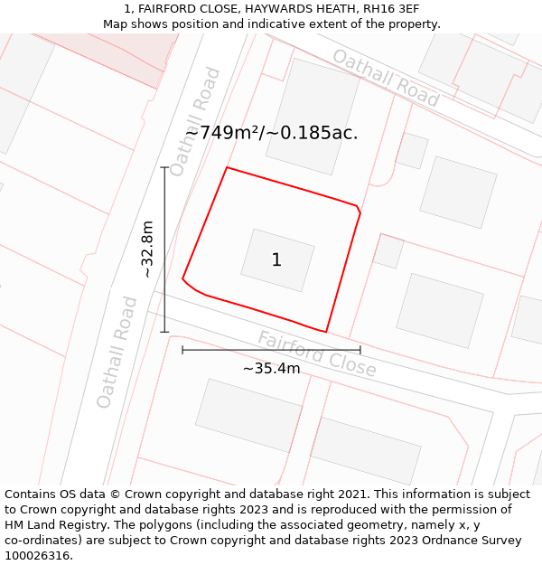 1, FAIRFORD CLOSE, HAYWARDS HEATH, RH16 3EF: Plot and title map