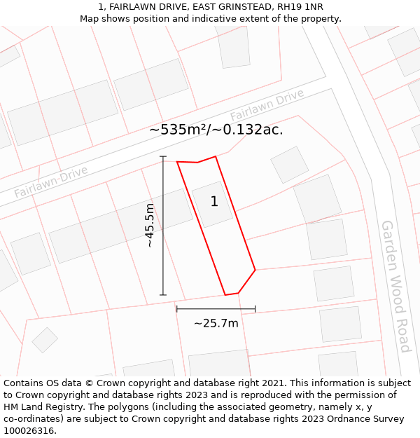 1, FAIRLAWN DRIVE, EAST GRINSTEAD, RH19 1NR: Plot and title map