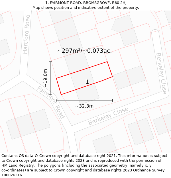 1, FAIRMONT ROAD, BROMSGROVE, B60 2HJ: Plot and title map