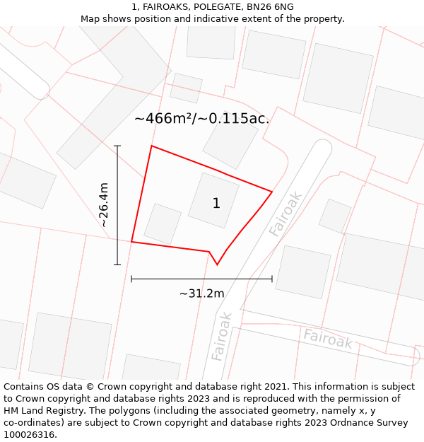 1, FAIROAKS, POLEGATE, BN26 6NG: Plot and title map