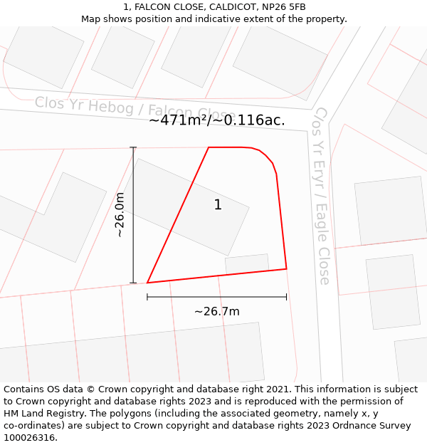 1, FALCON CLOSE, CALDICOT, NP26 5FB: Plot and title map