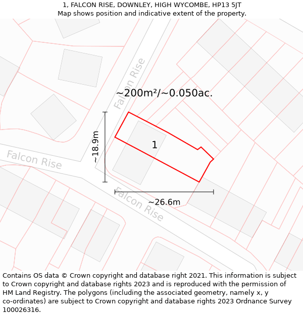 1, FALCON RISE, DOWNLEY, HIGH WYCOMBE, HP13 5JT: Plot and title map