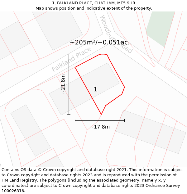 1, FALKLAND PLACE, CHATHAM, ME5 9HR: Plot and title map