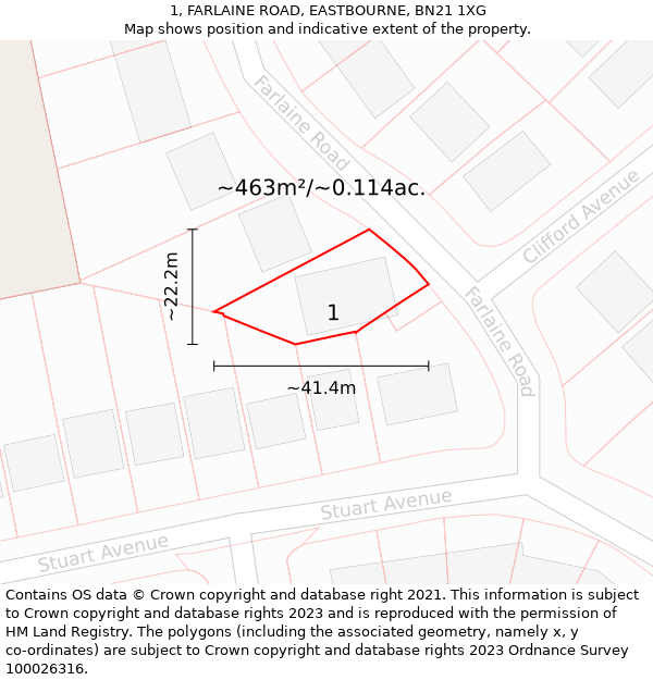 1, FARLAINE ROAD, EASTBOURNE, BN21 1XG: Plot and title map
