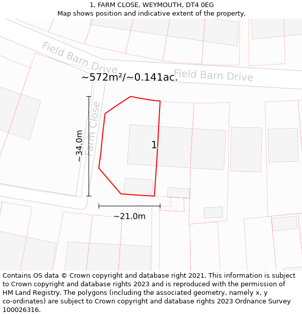 1, FARM CLOSE, WEYMOUTH, DT4 0EG: Plot and title map