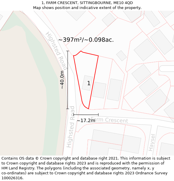 1, FARM CRESCENT, SITTINGBOURNE, ME10 4QD: Plot and title map