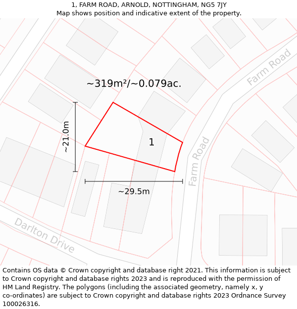 1, FARM ROAD, ARNOLD, NOTTINGHAM, NG5 7JY: Plot and title map