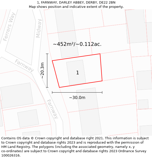 1, FARNWAY, DARLEY ABBEY, DERBY, DE22 2BN: Plot and title map