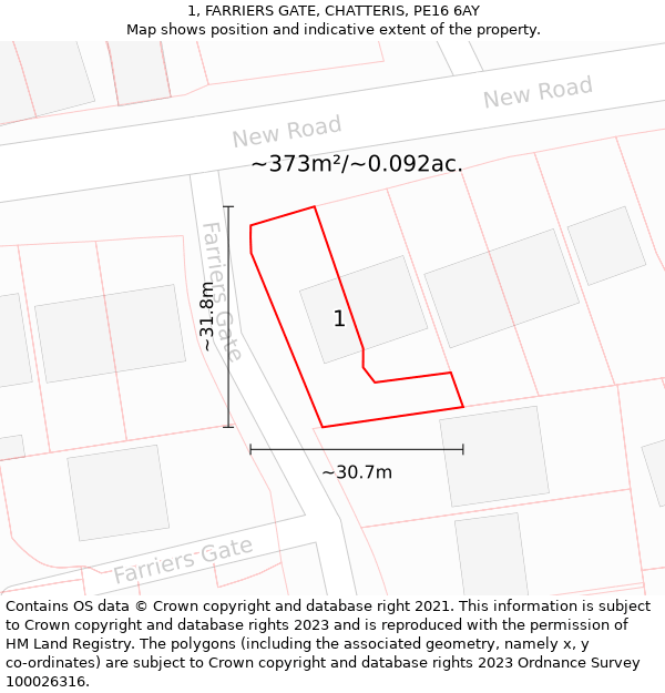 1, FARRIERS GATE, CHATTERIS, PE16 6AY: Plot and title map