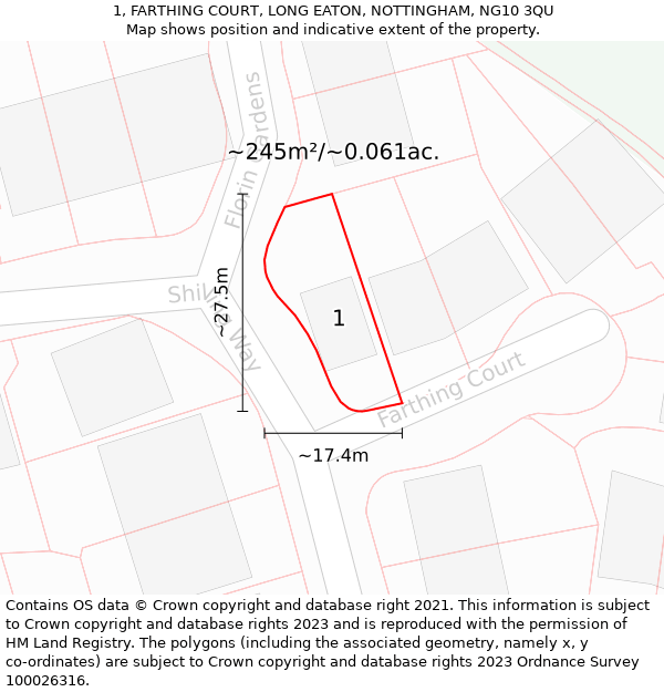 1, FARTHING COURT, LONG EATON, NOTTINGHAM, NG10 3QU: Plot and title map