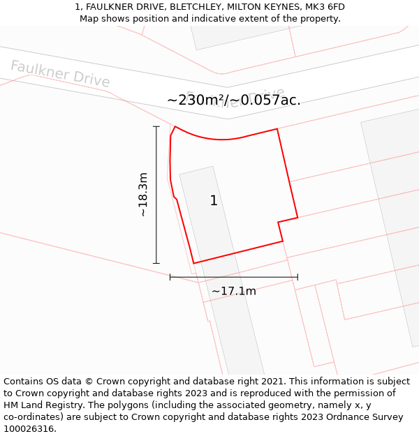 1, FAULKNER DRIVE, BLETCHLEY, MILTON KEYNES, MK3 6FD: Plot and title map