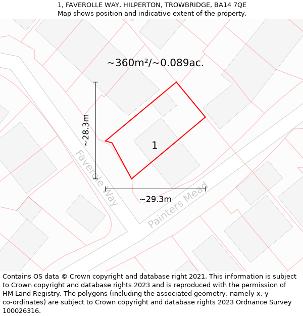 1, FAVEROLLE WAY, HILPERTON, TROWBRIDGE, BA14 7QE: Plot and title map