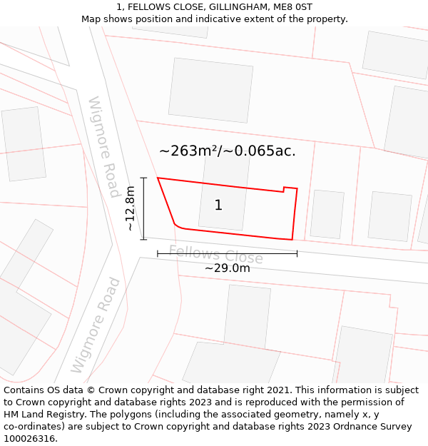 1, FELLOWS CLOSE, GILLINGHAM, ME8 0ST: Plot and title map