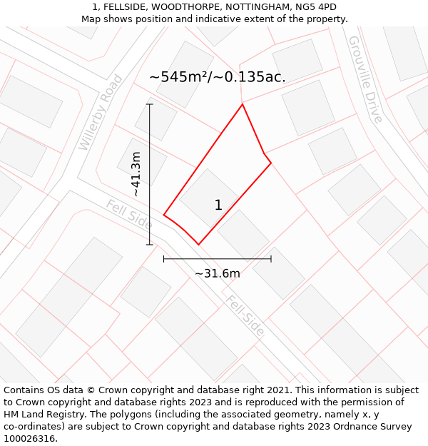 1, FELLSIDE, WOODTHORPE, NOTTINGHAM, NG5 4PD: Plot and title map