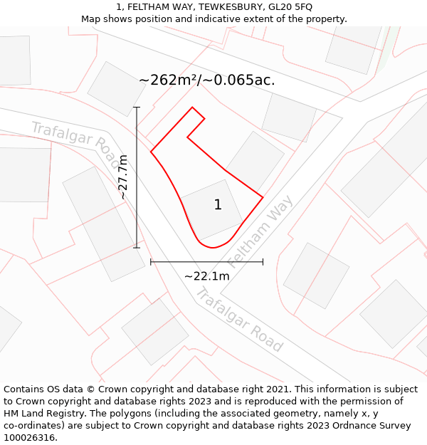 1, FELTHAM WAY, TEWKESBURY, GL20 5FQ: Plot and title map