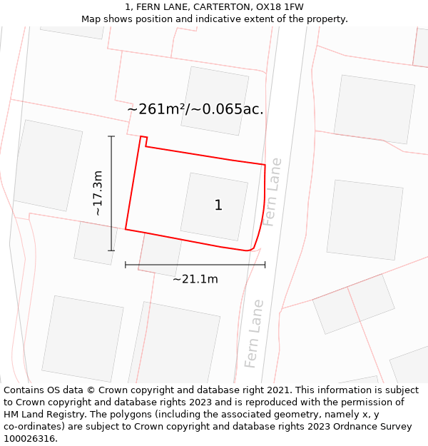 1, FERN LANE, CARTERTON, OX18 1FW: Plot and title map