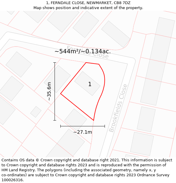 1, FERNDALE CLOSE, NEWMARKET, CB8 7DZ: Plot and title map