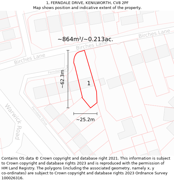 1, FERNDALE DRIVE, KENILWORTH, CV8 2PF: Plot and title map