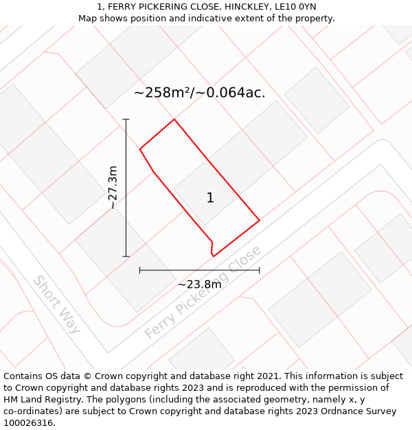 1, FERRY PICKERING CLOSE, HINCKLEY, LE10 0YN: Plot and title map