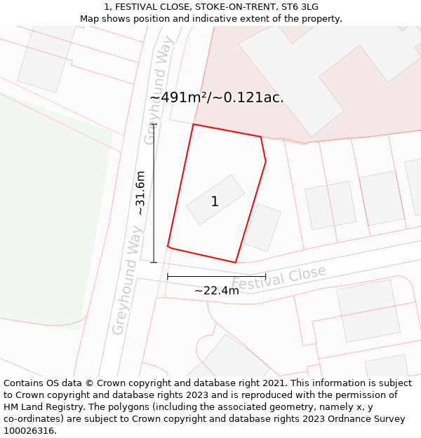 1, FESTIVAL CLOSE, STOKE-ON-TRENT, ST6 3LG: Plot and title map
