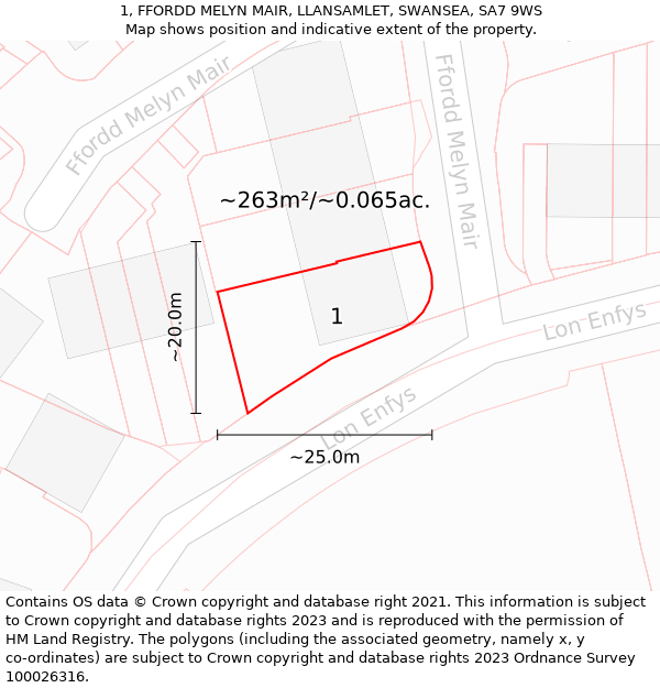 1, FFORDD MELYN MAIR, LLANSAMLET, SWANSEA, SA7 9WS: Plot and title map