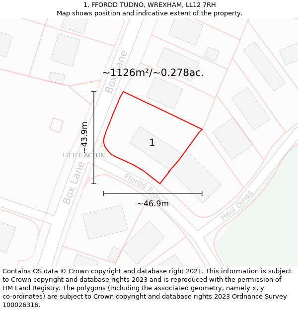 1, FFORDD TUDNO, WREXHAM, LL12 7RH: Plot and title map