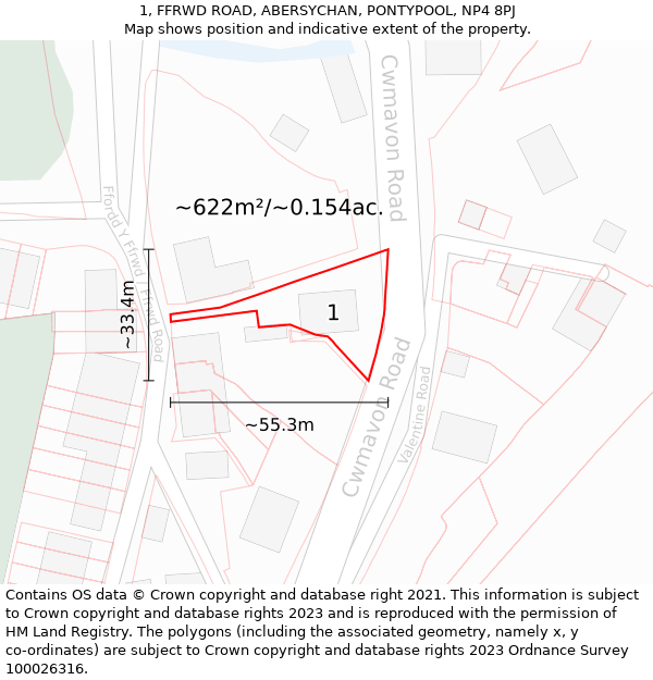 1, FFRWD ROAD, ABERSYCHAN, PONTYPOOL, NP4 8PJ: Plot and title map