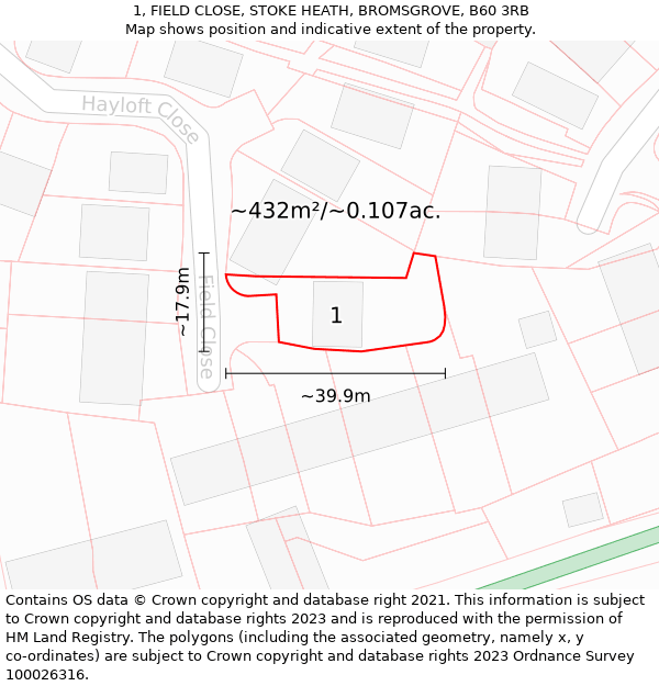 1, FIELD CLOSE, STOKE HEATH, BROMSGROVE, B60 3RB: Plot and title map