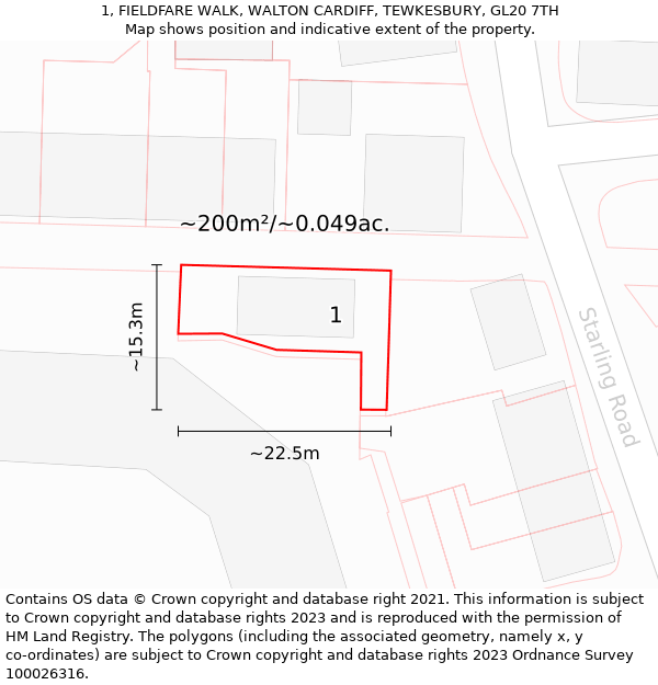 1, FIELDFARE WALK, WALTON CARDIFF, TEWKESBURY, GL20 7TH: Plot and title map