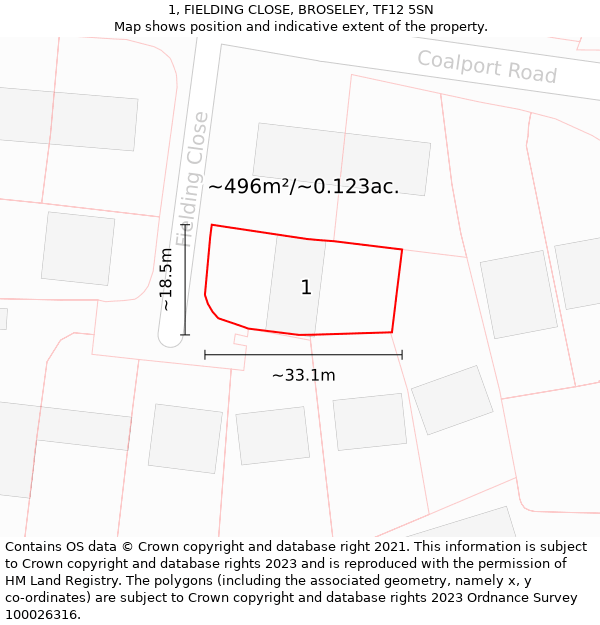 1, FIELDING CLOSE, BROSELEY, TF12 5SN: Plot and title map