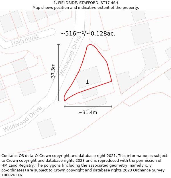 1, FIELDSIDE, STAFFORD, ST17 4SH: Plot and title map