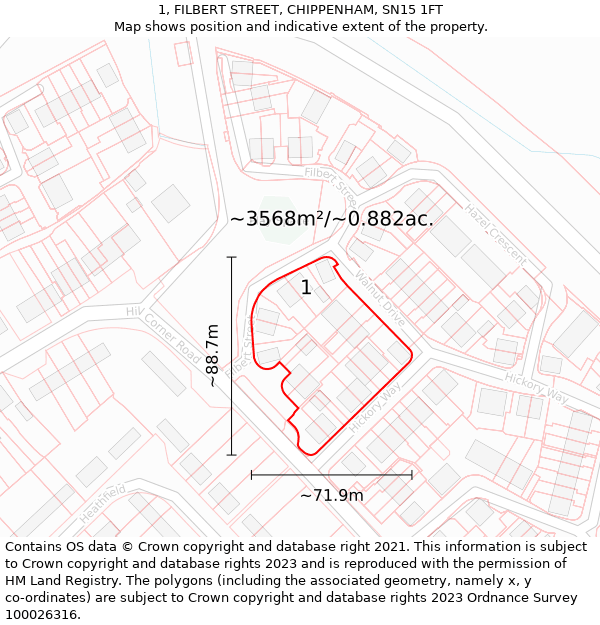 1, FILBERT STREET, CHIPPENHAM, SN15 1FT: Plot and title map