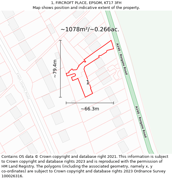 1, FIRCROFT PLACE, EPSOM, KT17 3FH: Plot and title map