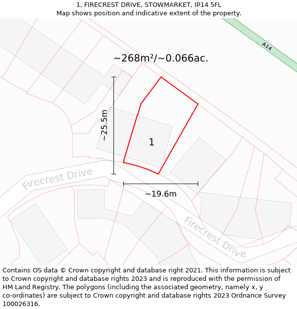 1, FIRECREST DRIVE, STOWMARKET, IP14 5FL: Plot and title map