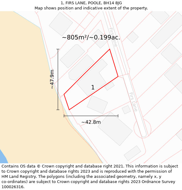 1, FIRS LANE, POOLE, BH14 8JG: Plot and title map