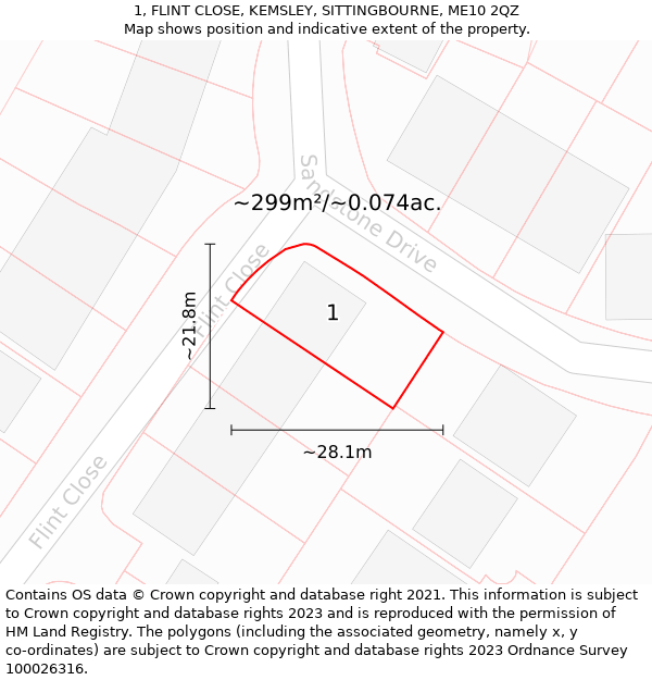 1, FLINT CLOSE, KEMSLEY, SITTINGBOURNE, ME10 2QZ: Plot and title map