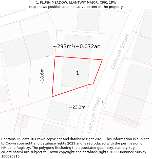 1, FLUSH MEADOW, LLANTWIT MAJOR, CF61 1RW: Plot and title map