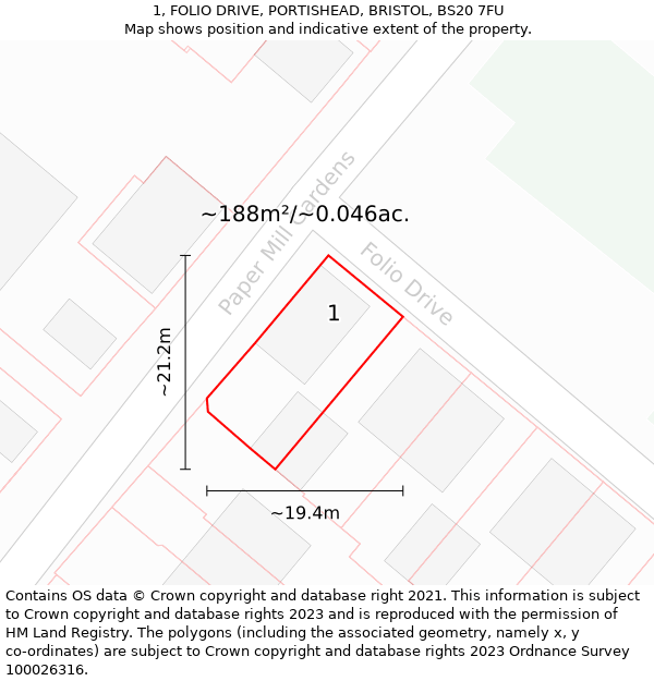 1, FOLIO DRIVE, PORTISHEAD, BRISTOL, BS20 7FU: Plot and title map