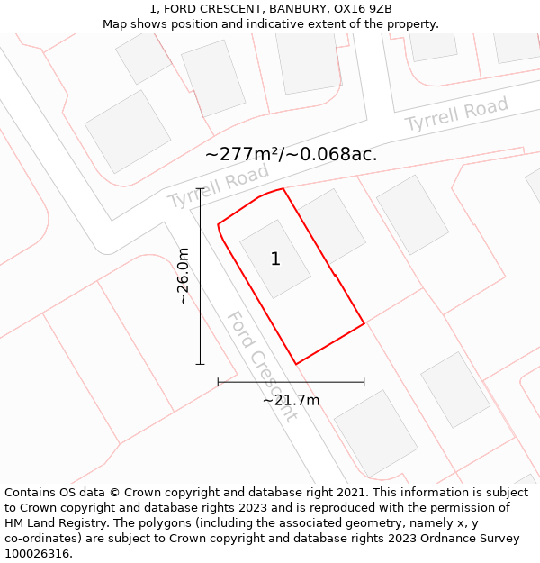 1, FORD CRESCENT, BANBURY, OX16 9ZB: Plot and title map