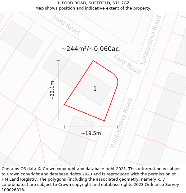 1, FORD ROAD, SHEFFIELD, S11 7GZ: Plot and title map