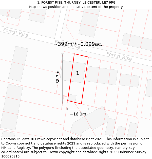 1, FOREST RISE, THURNBY, LEICESTER, LE7 9PG: Plot and title map