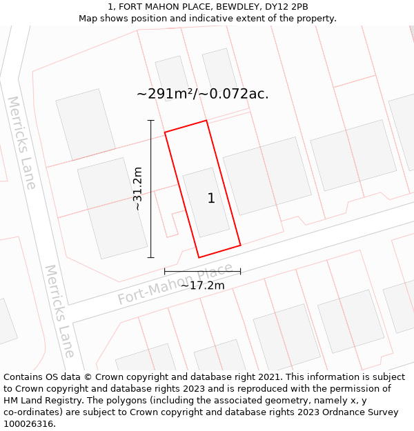 1, FORT MAHON PLACE, BEWDLEY, DY12 2PB: Plot and title map