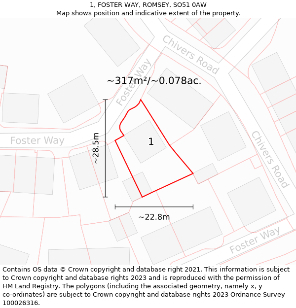 1, FOSTER WAY, ROMSEY, SO51 0AW: Plot and title map