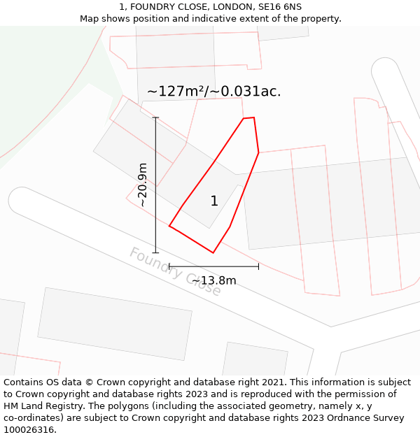 1, FOUNDRY CLOSE, LONDON, SE16 6NS: Plot and title map