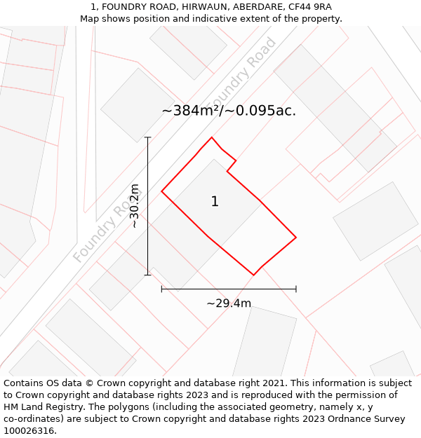 1, FOUNDRY ROAD, HIRWAUN, ABERDARE, CF44 9RA: Plot and title map